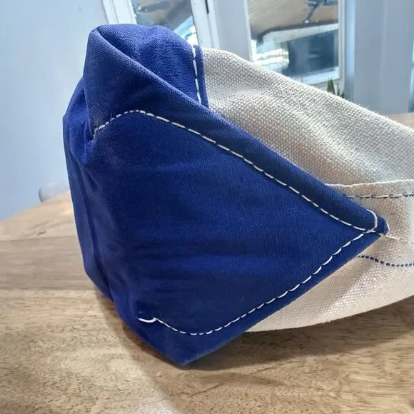 Vtg Lands End Heavy Canvas Tote Large Blue Trim USA - Picture 13 of 16